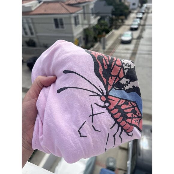 Vintage Y2K RARE Grail pink long slv tshirt butterfly graphic L retro coquette - Picture 2 of 13
